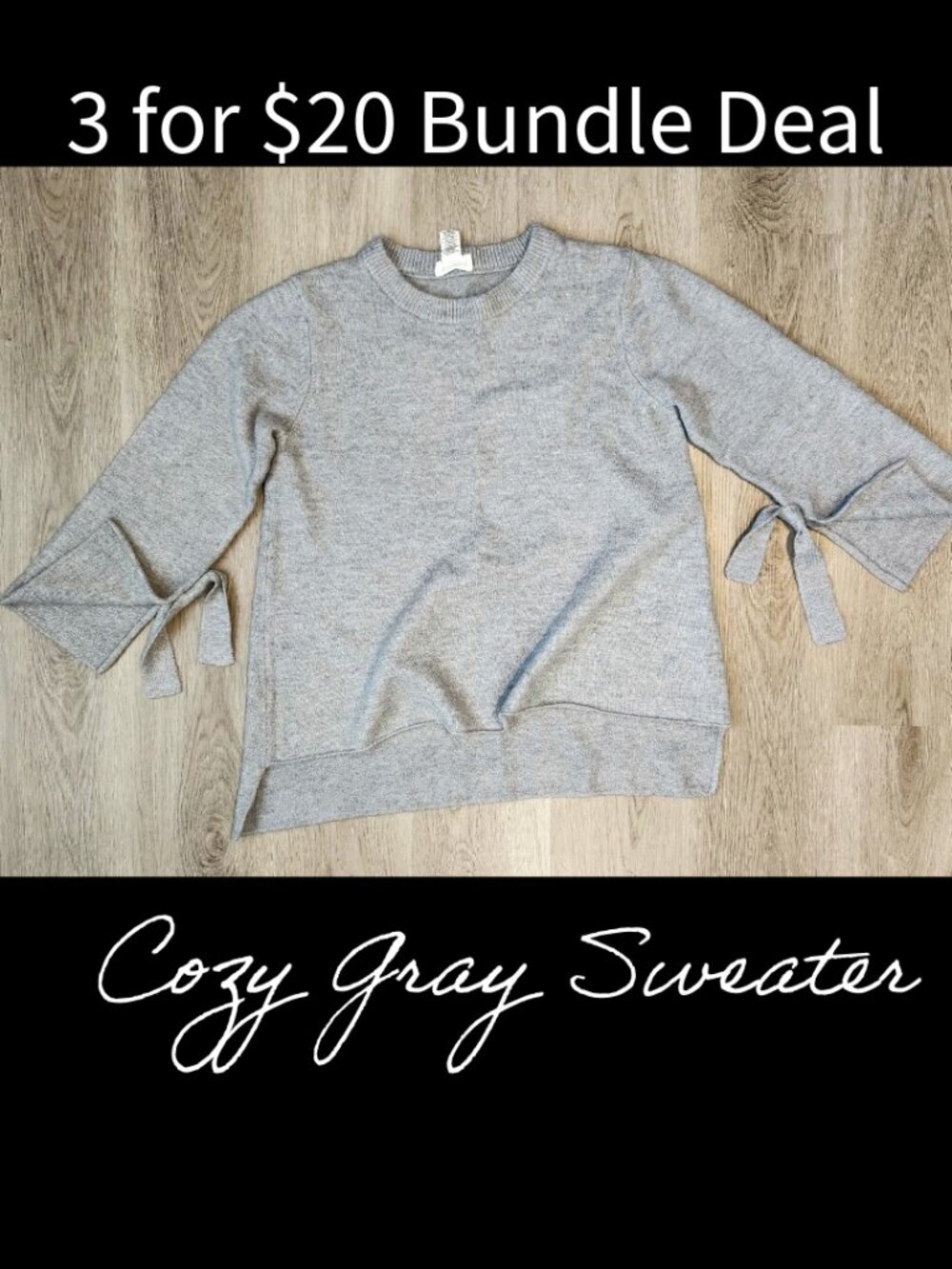 For The Republic Women’s Sweater Kimono Sleeve Tie Detail Gray Size M